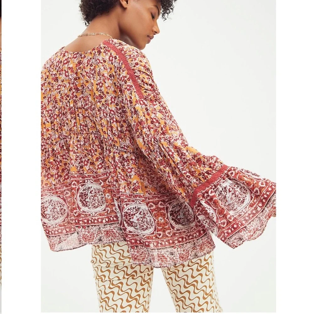 NWT Free People Lorraine Tiered Kimono Boho Pheasant Top Blouse - Picture 1 of 10